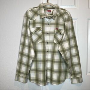 Wrangler 5 Star Premium Olive Plaid Cotton Blend Button Down Shirt NWT Size 2XL
